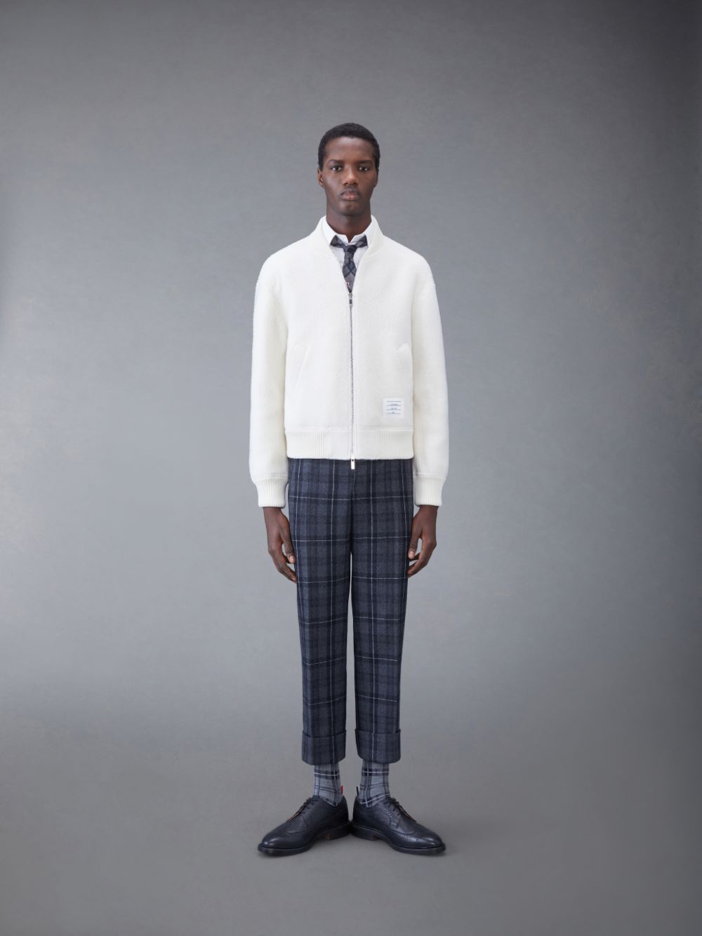Thom Browne Wool Fleece Stripe Bomber メンズ ジャケット 白 | VGQ55A83293
