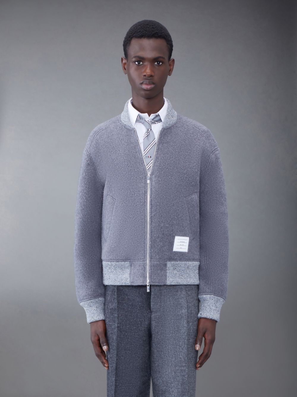 Thom Browne Wool Fleece Stripe Bomber メンズ ジャケット グレー | HIV70J86258