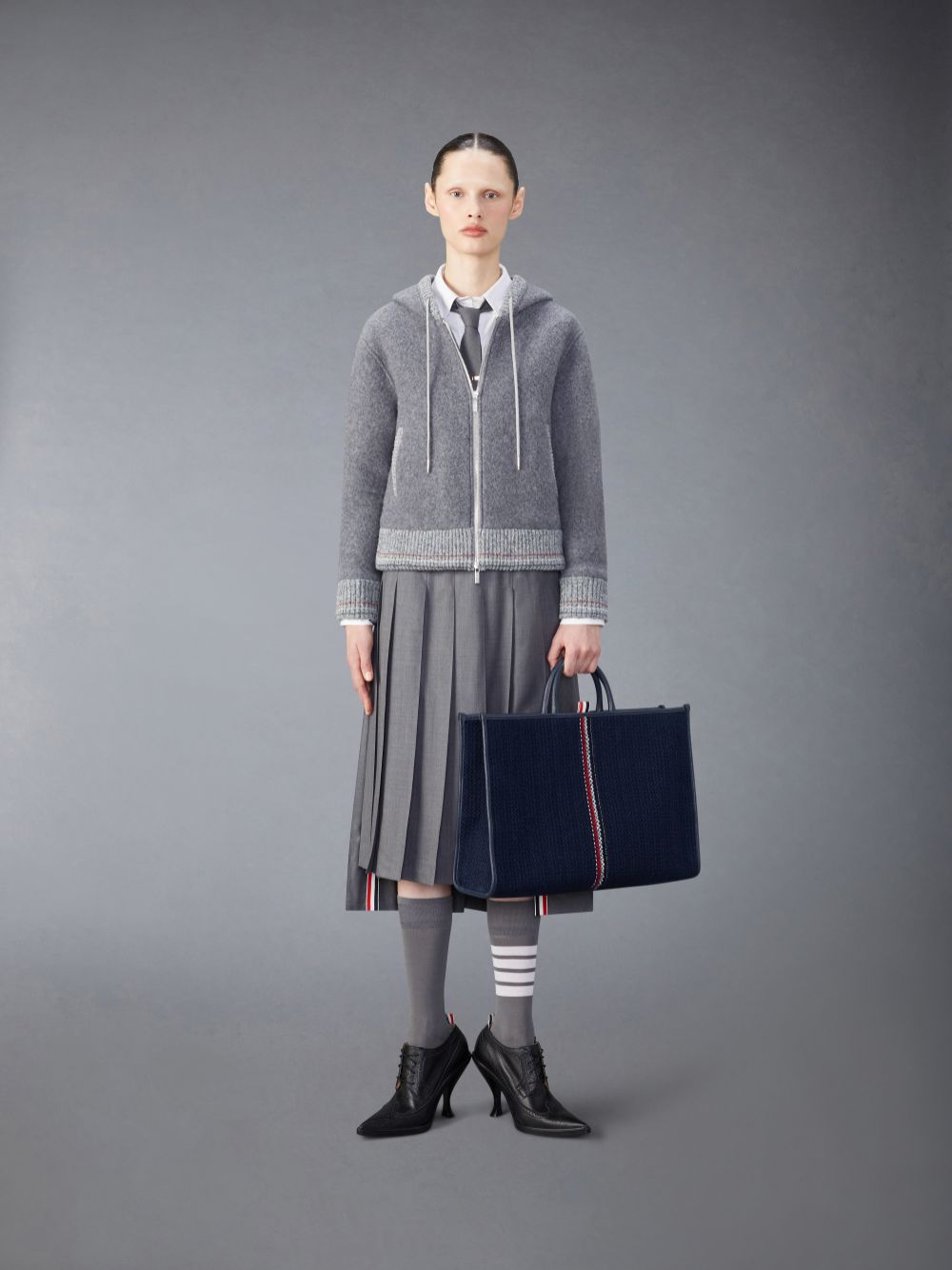 Thom Browne Wool Fleece Zip up レディース パーカー グレー | UEX87S46984