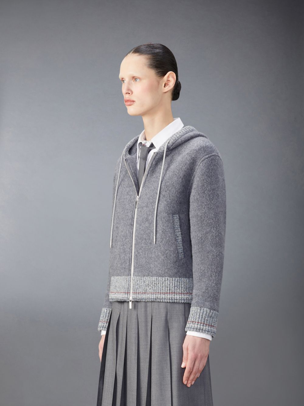 Thom Browne Wool Fleece Zip up レディース パーカー グレー | UEX87S46984