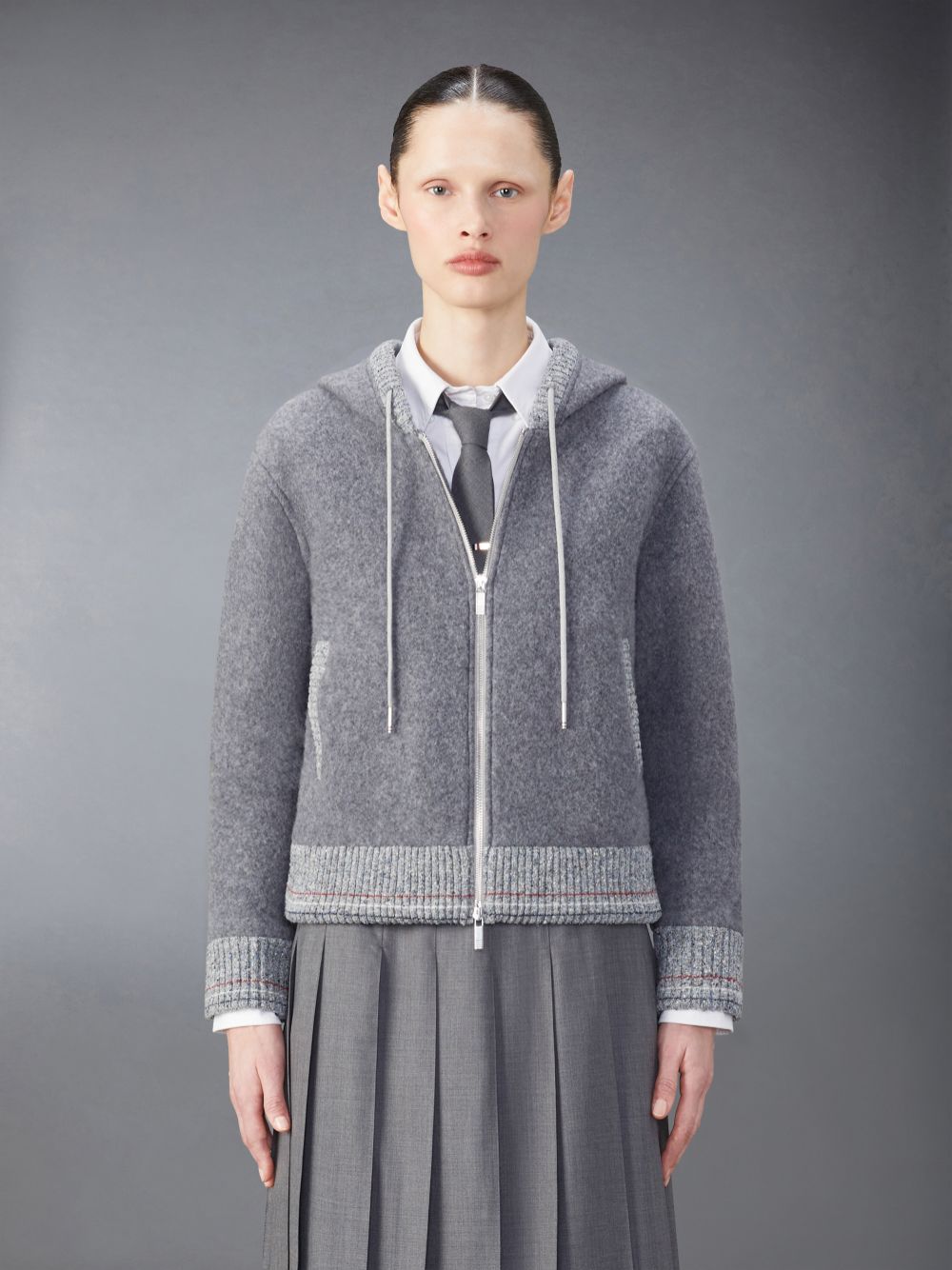 Thom Browne Wool Fleece Zip up レディース パーカー グレー | UEX87S46984