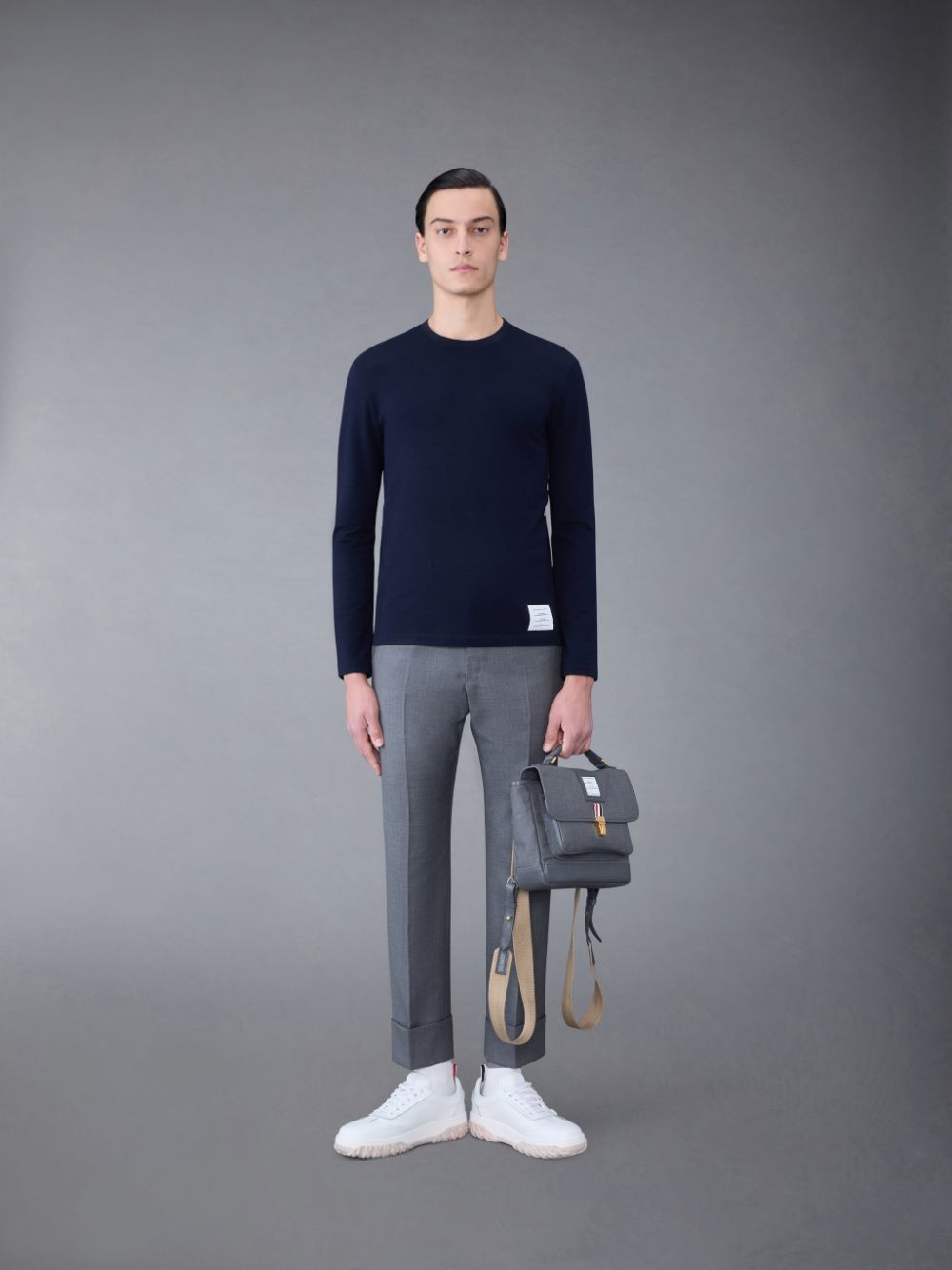 Thom Browne Wool Jersey 4-Bar Long Sleeve メンズ Tシャツ 青 | QUZ05N06858