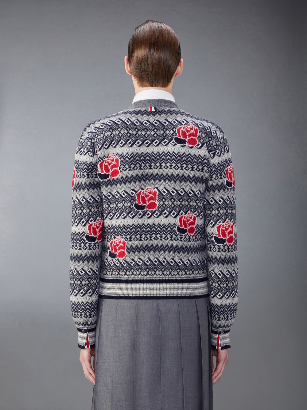 Thom Browne Wool Mohair Rose and Raven メンズ カーディガン グレー | BRG92Z11057