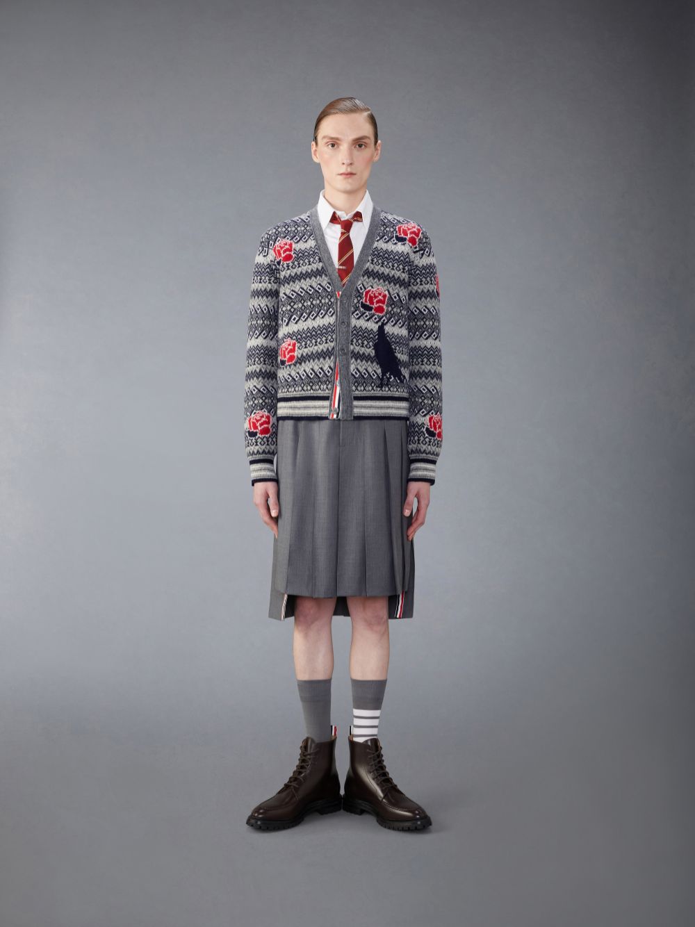 Thom Browne Wool Mohair Rose and Raven メンズ カーディガン グレー | BRG92Z11057