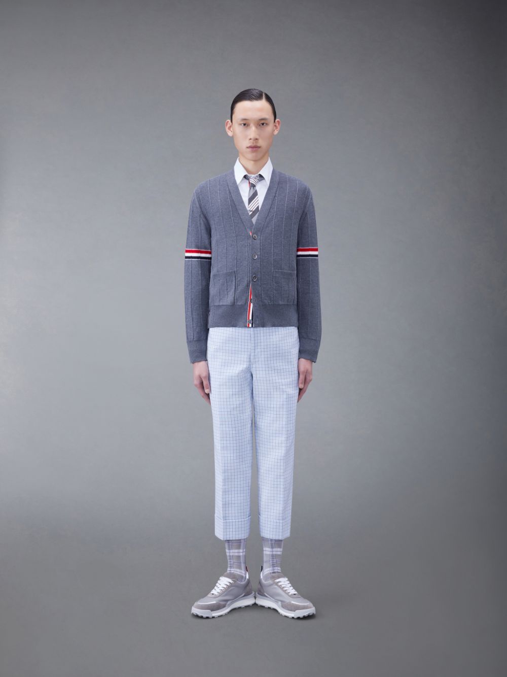 Thom Browne Wool Relaxed V-Neck Armband メンズ カーディガン グレー | FYL11N63188