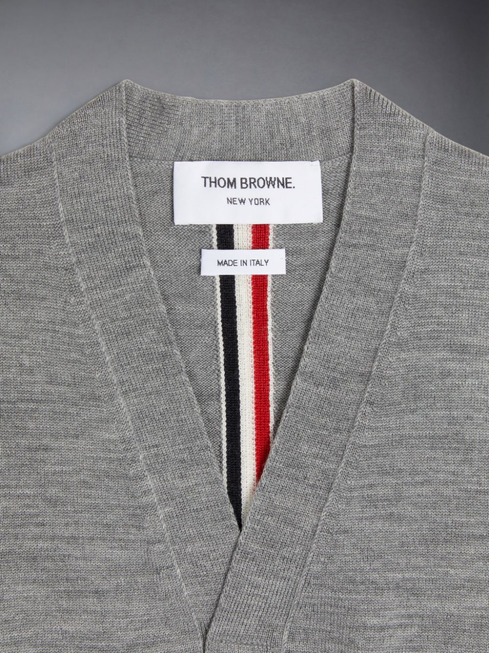 Thom Browne Wool Stripe V-neck Cardigan ガール ベスト グレー | QYT29E38164