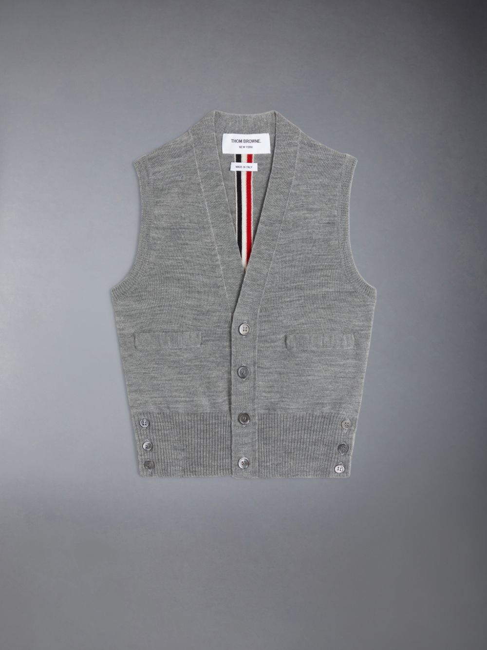 Thom Browne Wool Stripe V-neck Cardigan ガール ベスト グレー | QYT29E38164